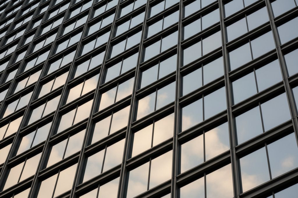 Glass office tower facade against the sky