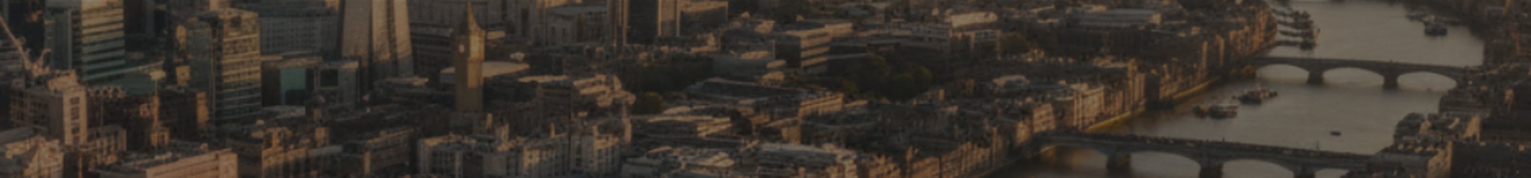 Aerial view of London and the River Thames at dusk
